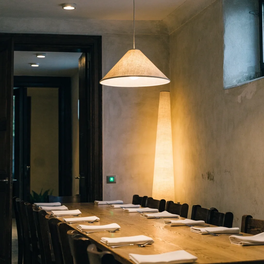 Oddělený prostor restaurace nachystaný pro skupinovou večeři o dvanácti až šestnácti místech