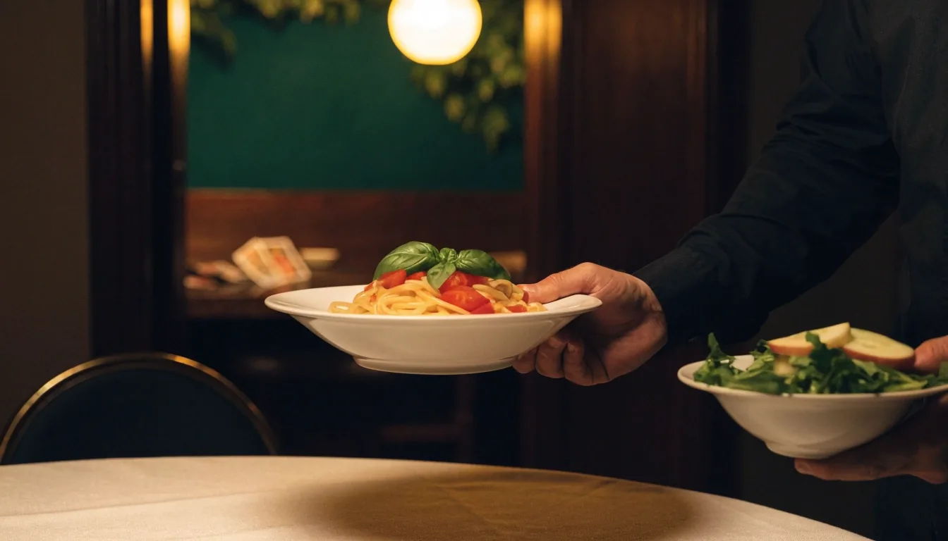Vegetariánské jídlo a salát na sádrovém stole ve denním světle